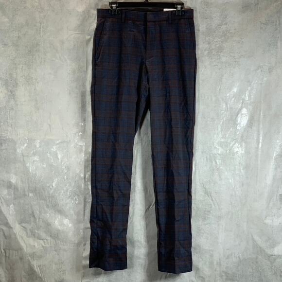 TOMMY HILFIGER Men's Navy-Brown Plaid TH-Flex Stretch Modern-Fit Pants SZ 32X30 - Picture 1 of 9